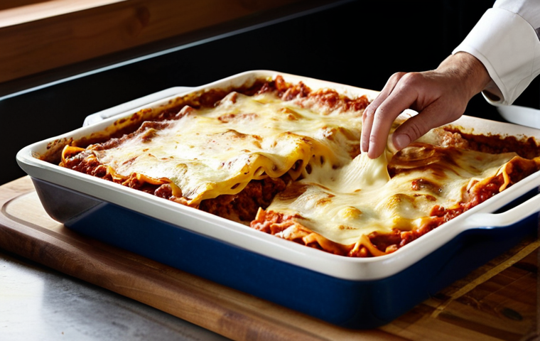 Lasagna Preparation**

"A cozy Italian kitchen scene. A fully clothed chef is carefully layering lasagna in a ceramic baking dish. Ingredients such as pasta sheets, rich ragu sauce, and creamy bechamel are visible. The bechamel is smooth and glossy. Warm, inviting lighting. Family-friendly, safe for work, appropriate content, professional photography, perfect anatomy, natural proportions, well-formed hands, proper finger count, fully clothed, modest clothing."

**