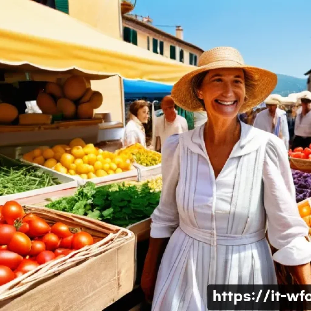 양식과 관련된 건강 상식 - **Prompt:** A vibrant, sun-drenched Italian farmer's market scene, bustling with life in a picturesq...