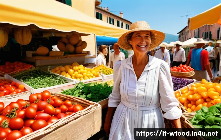 양식과 관련된 건강 상식 - **Prompt:** A vibrant, sun-drenched Italian farmer's market scene, bustling with life in a picturesq...