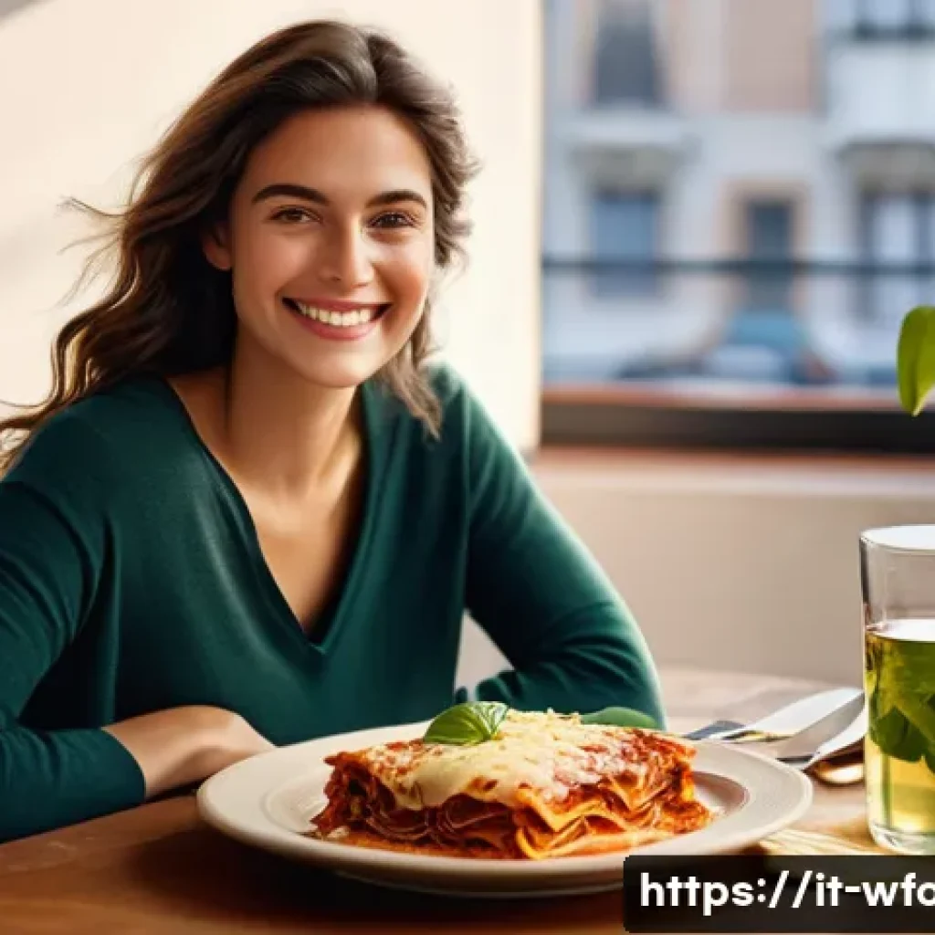 양식 요리 기성제품 리뷰 - **Prompt:** A young Italian woman in her late 20s, with a warm smile, is seated at a beautifully arr...