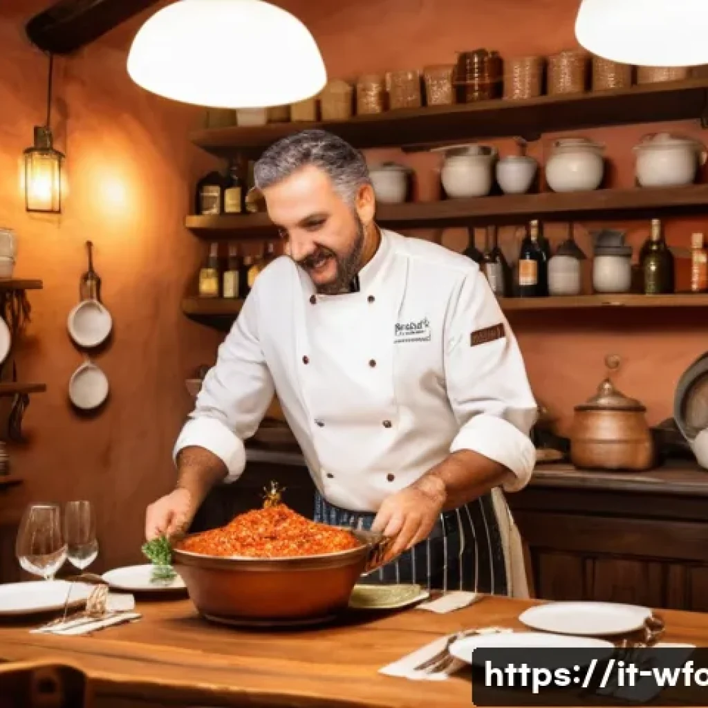 양식 소스 맛집 비교 - A rustic Italian trattoria interior showcasing a cozy, warmly lit dining room with wooden tables set...