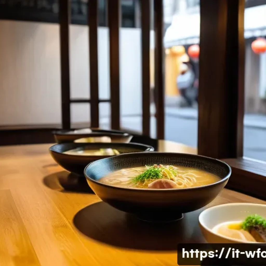 양식 맛집 추천 - A cozy Italian ramen restaurant interior in Milan, featuring warm, soft lighting and minimalist Japa...