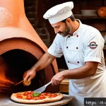 정통 나폴리 피자와 뉴욕 피자의 차이 - A traditional Neapolitan pizza scene showcasing a rustic wood-fired oven glowing with intense orange...