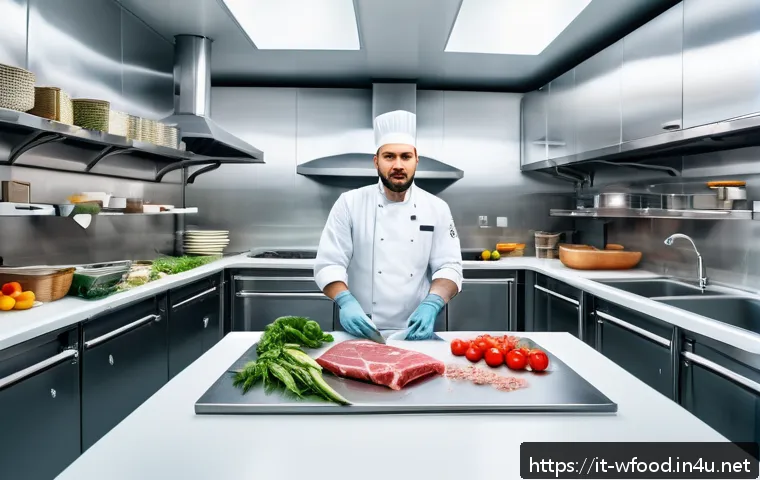 양식 조리법과 HACCP 기준 - A professional kitchen workspace divided into clearly separated zones for handling raw meat and fres...